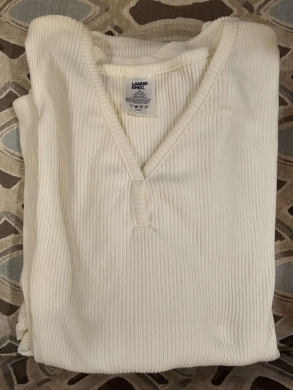 Lands' End Womens Lounge Wear Cream Ribbed Set